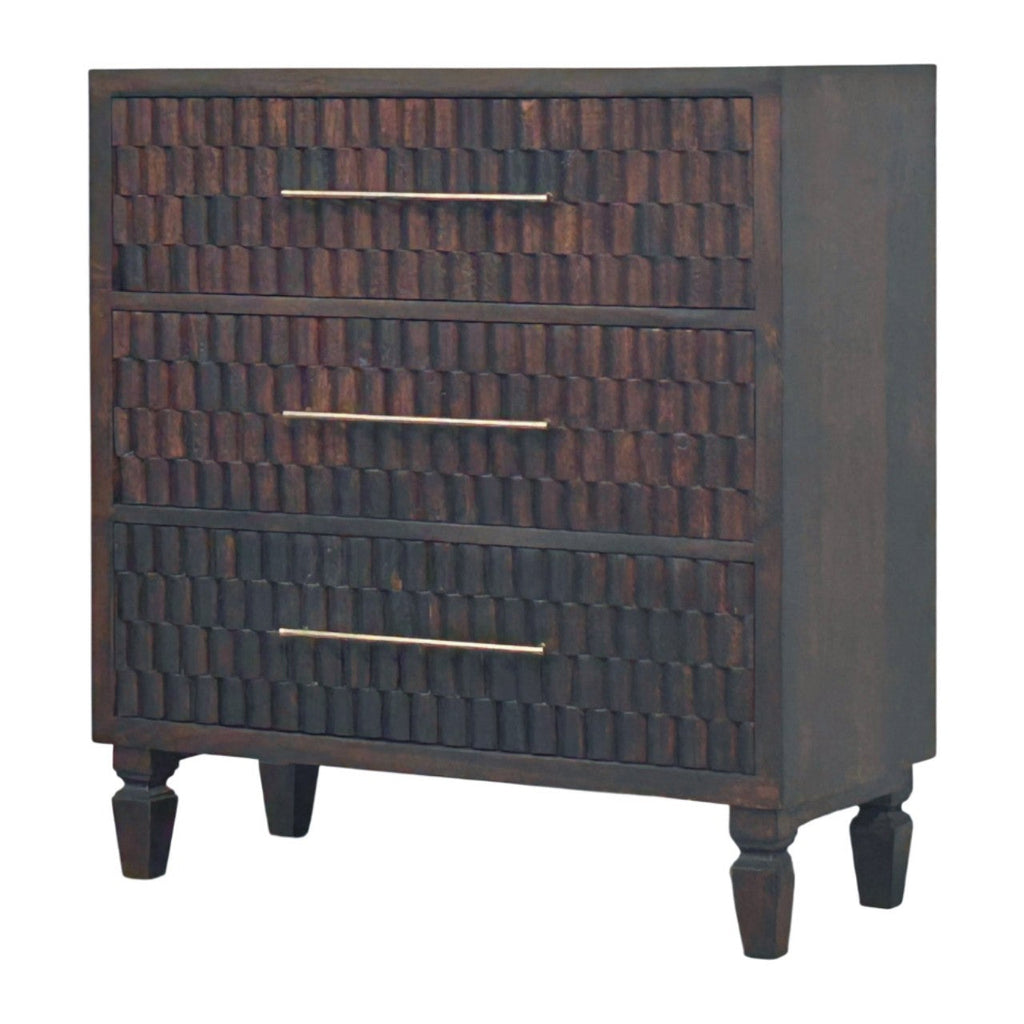 Solid Wood Arno Chest with Sculptural Design - Velvet Mocha