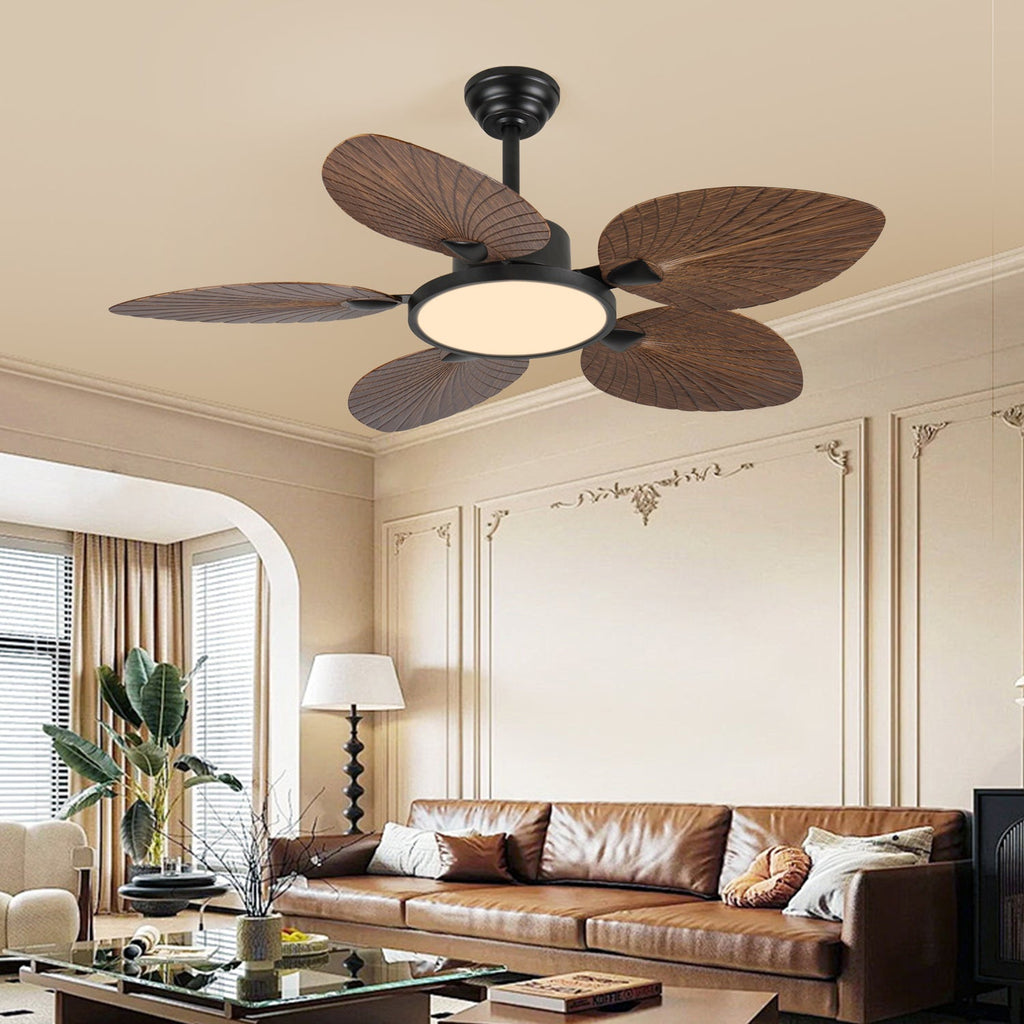 52-Inch Tropical Palm Leaf Ceiling Fan with Lights & Remote Control - Iron