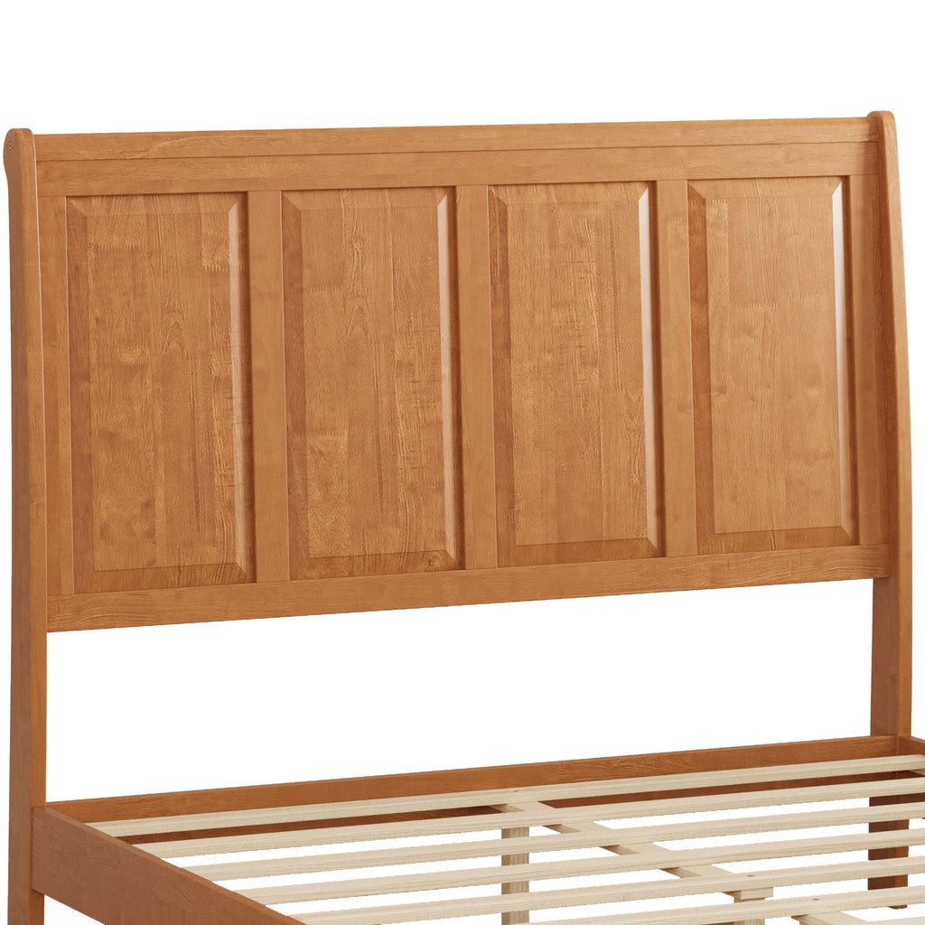 Sleigh Bed Frame with Tall Headboard and Storage Bench - Dark or Light Brown