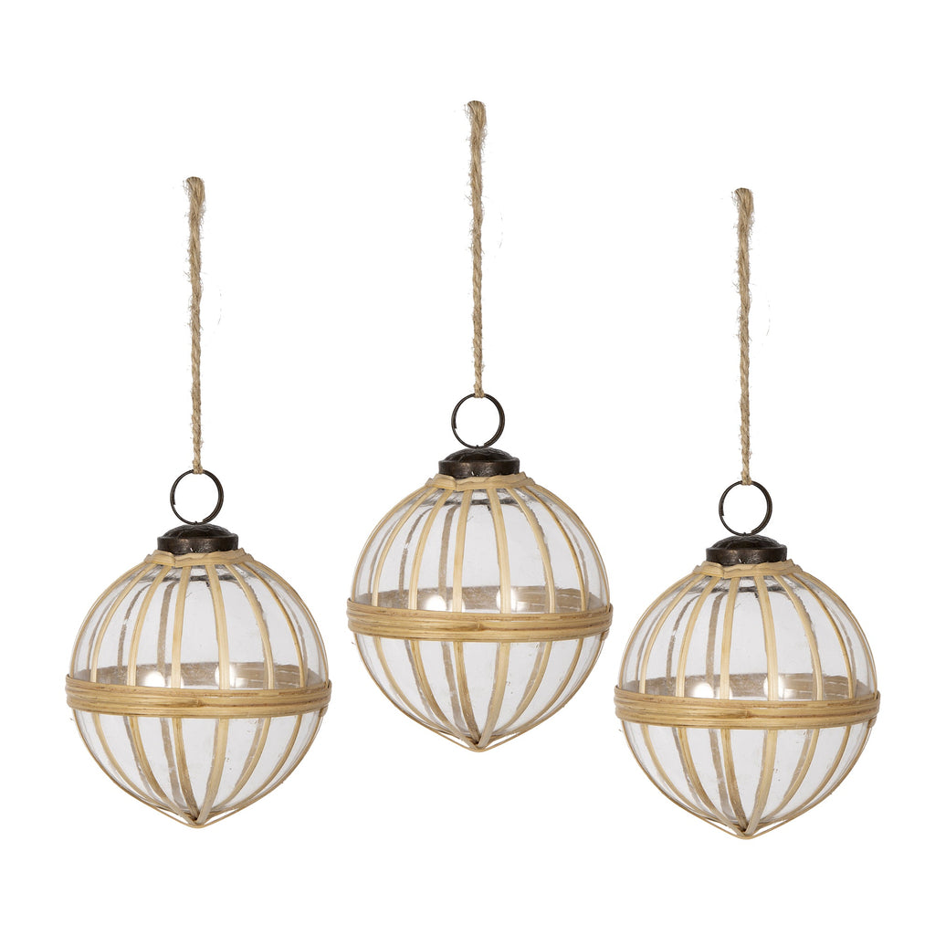 Decorative Glass X-Mas Hanging Ornament Set of 3 with Elegant Design - Clear Glass