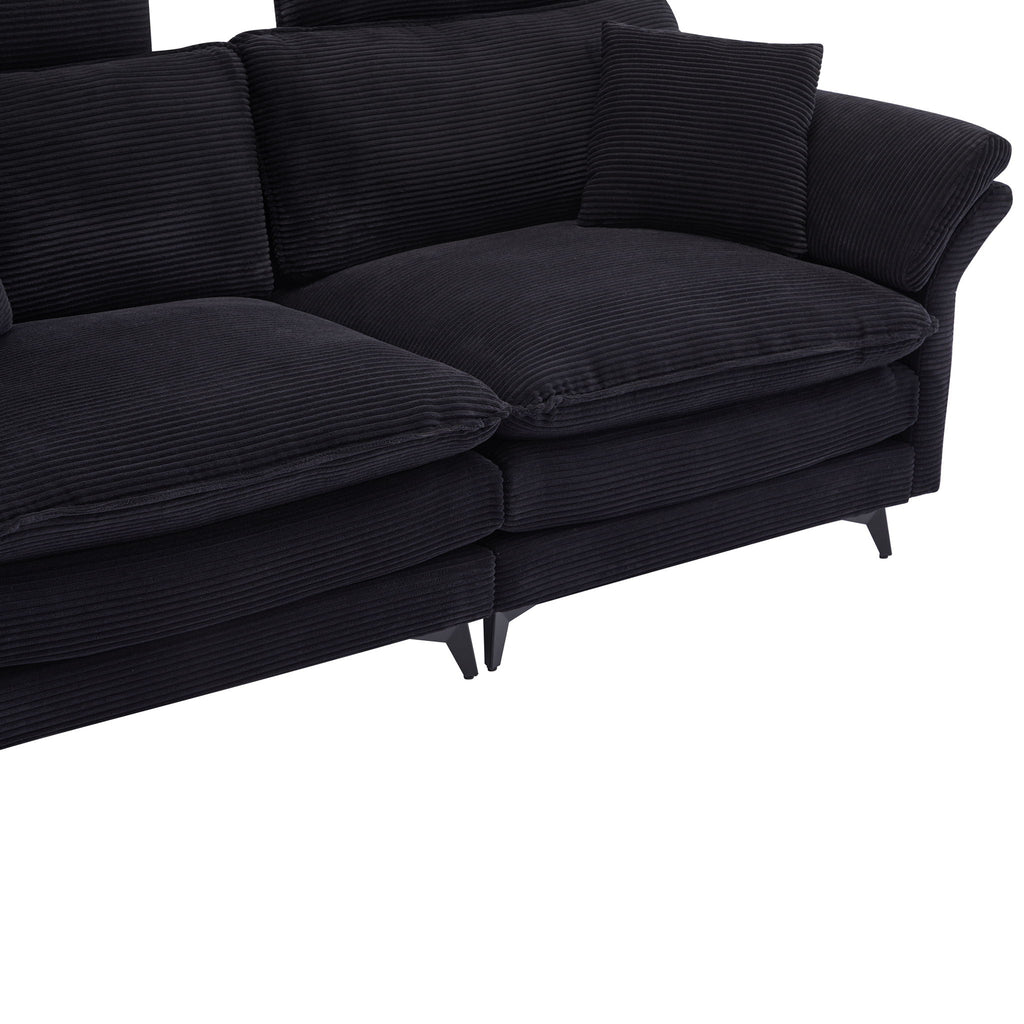 Modern Deep Seat Sectional Sofa with Ottoman - Corduroy - Black or Beige