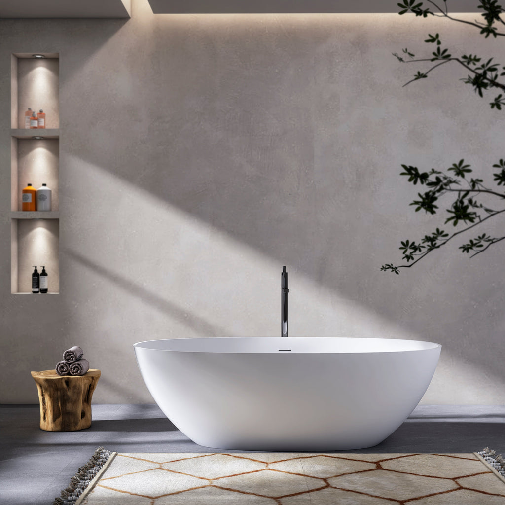 70.87 Inch Freestanding Solid Surface Soaking Bathtub with Matte Finish