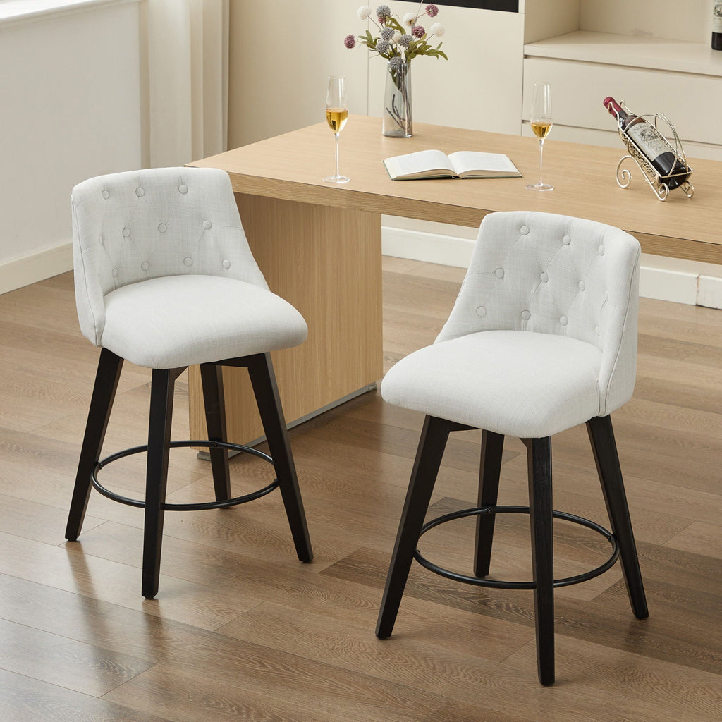 Swivel Bar Stools with Button Tufted Back - White