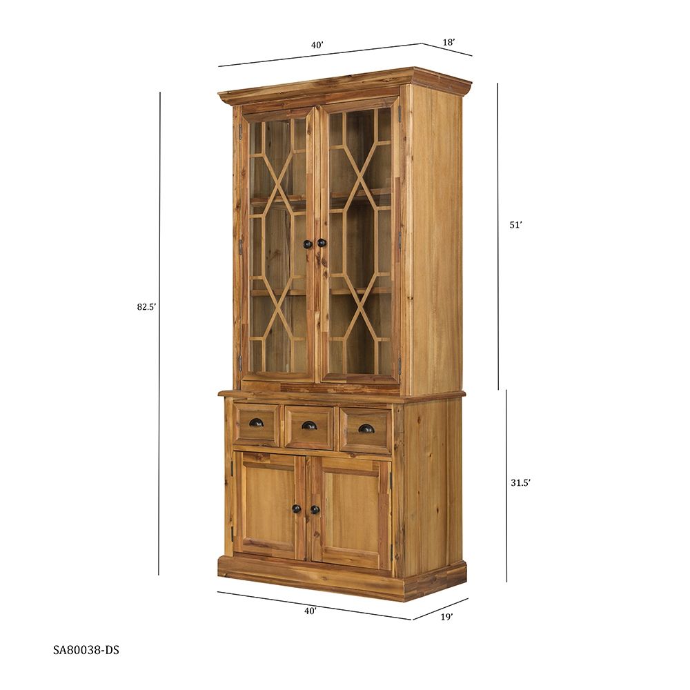 Solid Acacia Wood Accent Cabinet with Glass Doors - Light Blue or Light Brown