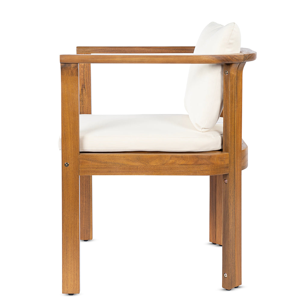 Outdoor Dining Chair Set of 2 with Curved Acacia Wood Arms - Teak Finish