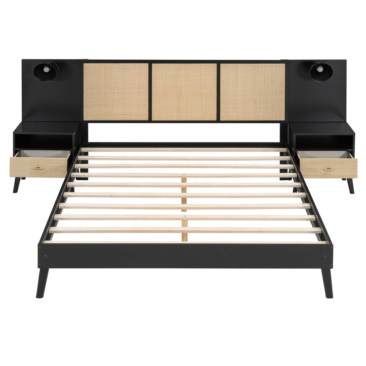 Bed Frame With 2 Nightstands Elegant Design With Lamps