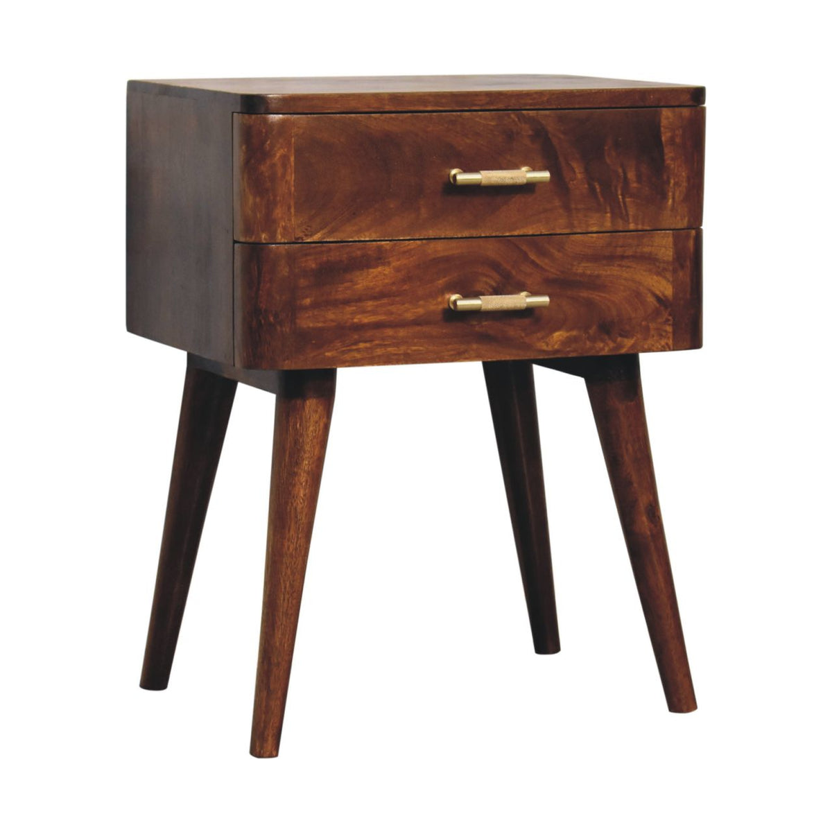 Solid Wood Nightstand with 2 Drawers and Nordic Legs - Chestnut