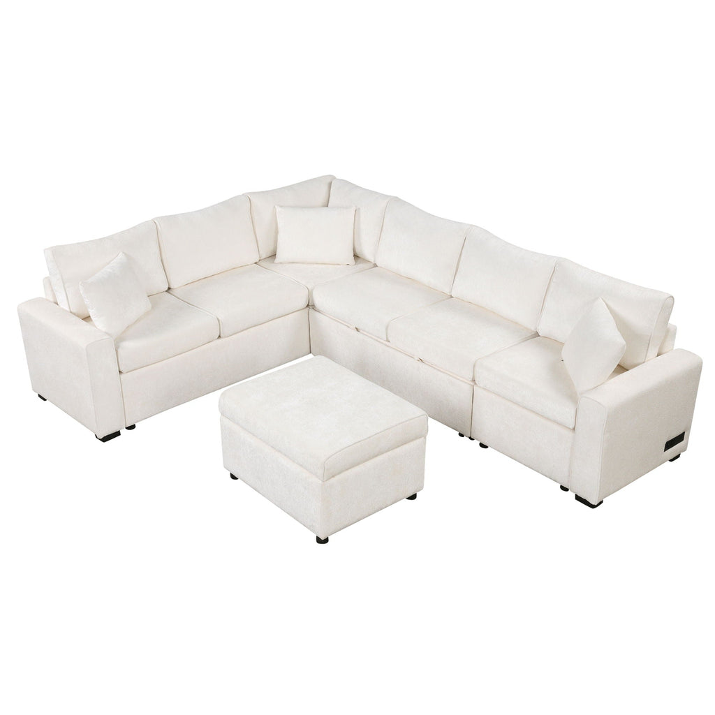 Sleeper Sectional Sofa with Storage Ottoman and USB Charging - White or Dark Gray