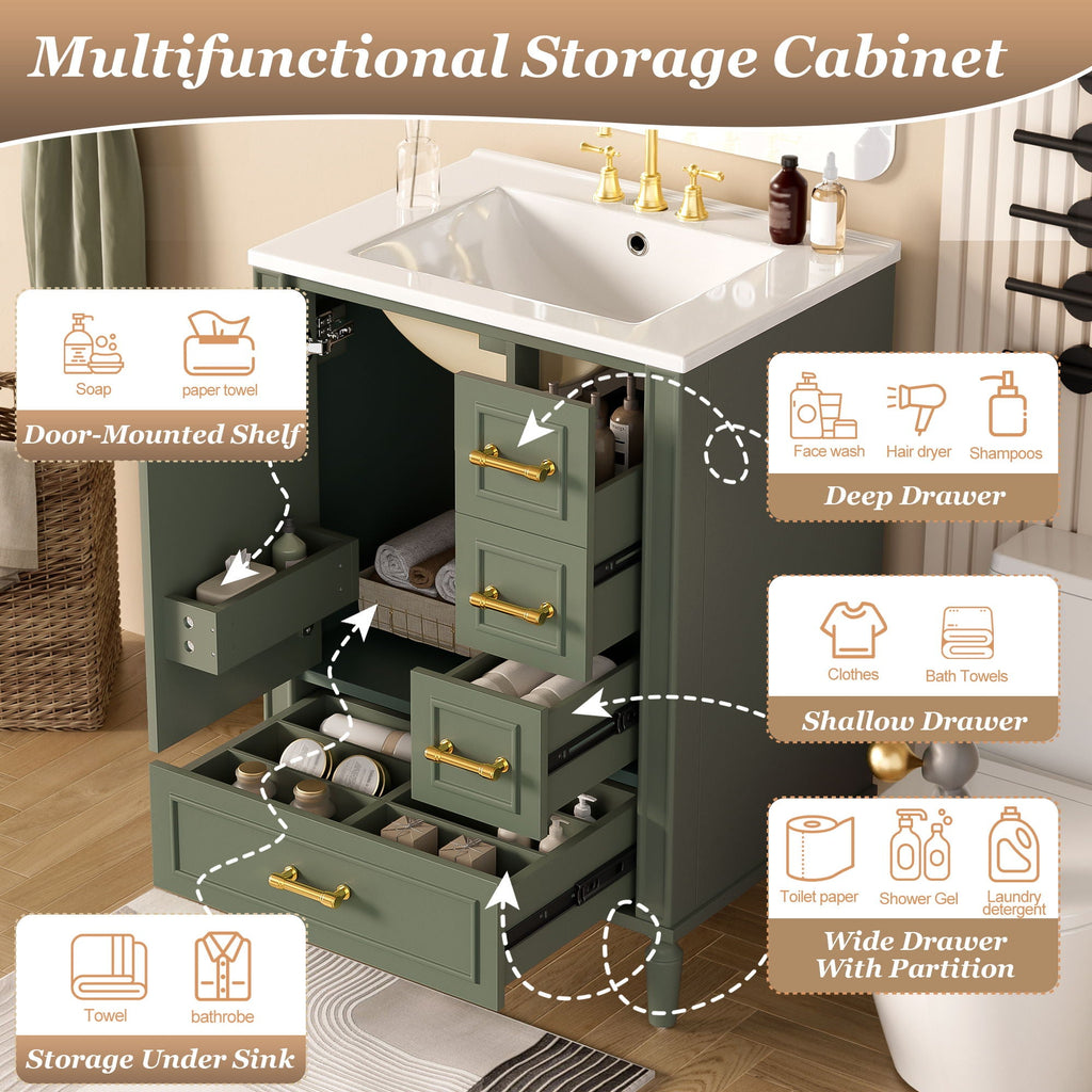 Traditional Bathroom Vanity Set with Soft Close Doors - Multiple Colors