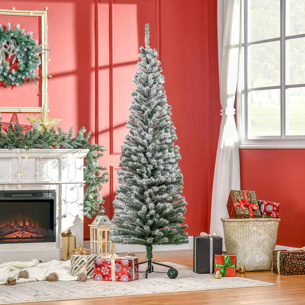 6' Slim Artificial Christmas Tree with Snow-Flocked Finish - White