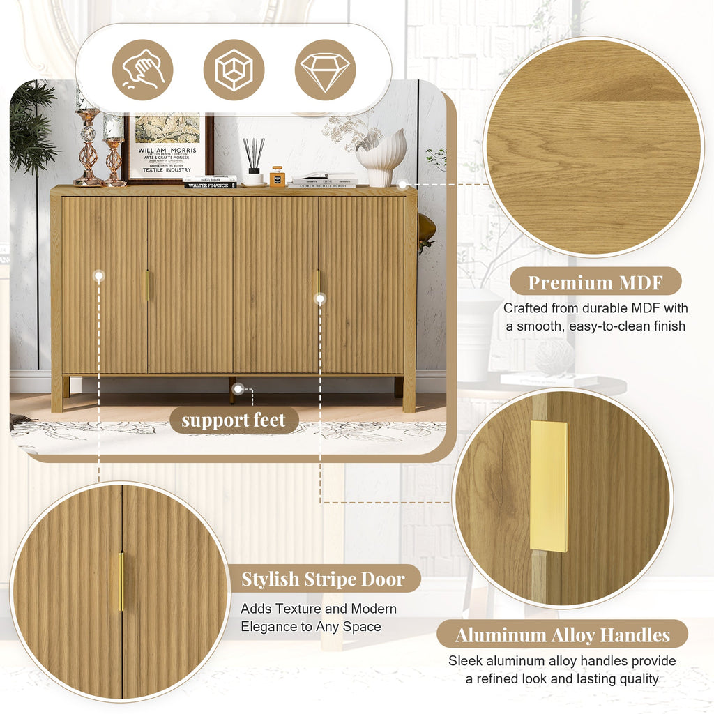 Modern Stripe Door Storage Cabinet with Adjustable Shelves - 57.5" Wide