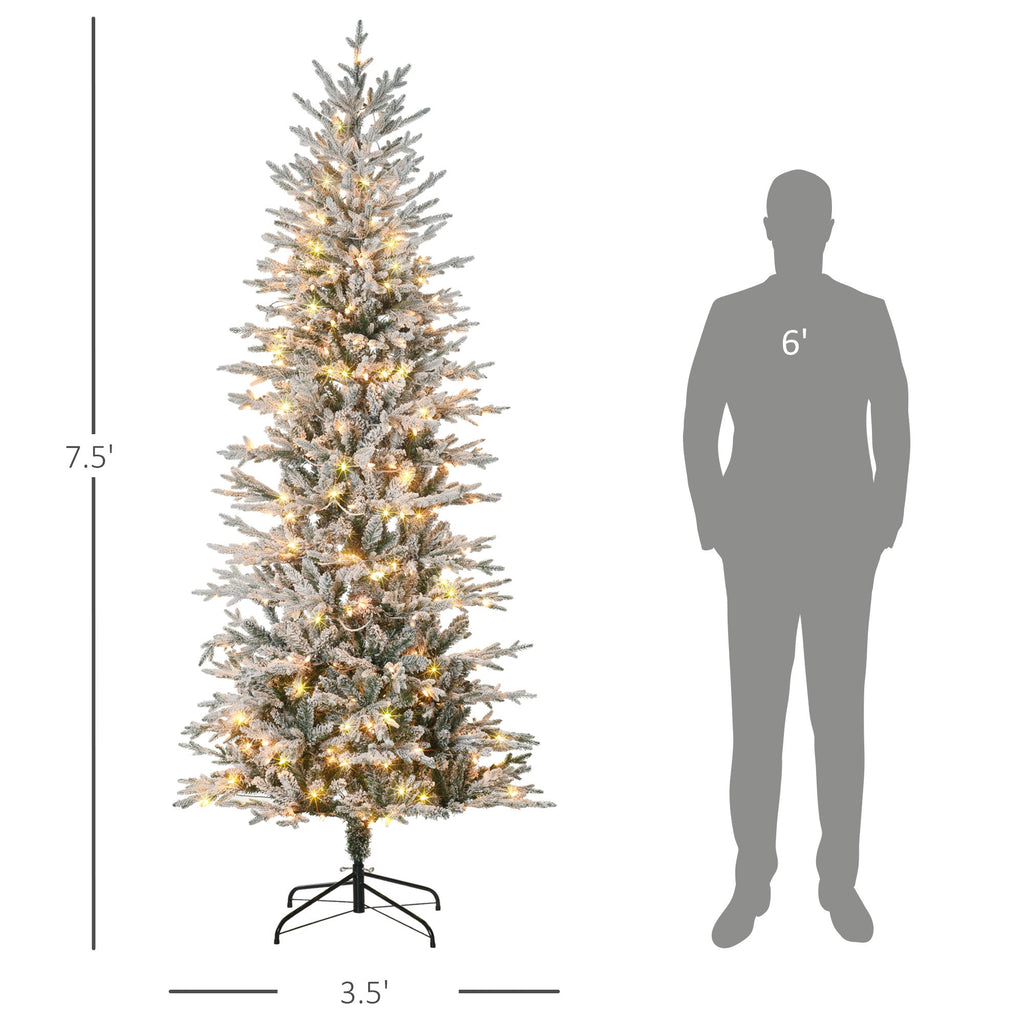 Pre Lit Artificial Flocked Christmas Tree with Snow Branches - 7.5ft