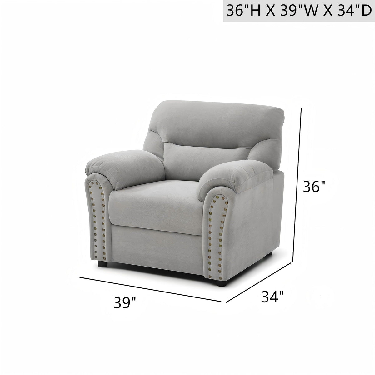 Hamilton Arm Chair with Hand-Applied Nailhead Trim and Pillow Top Cushions - Blue, Gray, Dark Brown