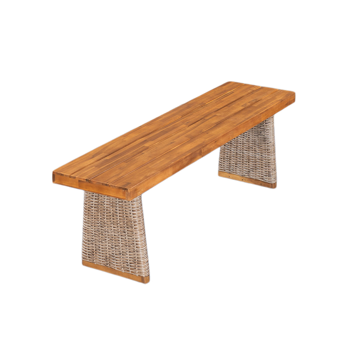 Acacia Wood Outdoor Dining Table Set with PE Wicker Bench - Brown or Grey
