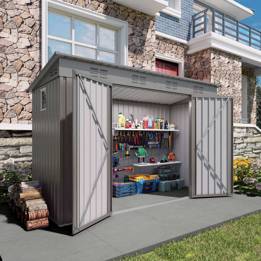 Outdoor Storage Shed, Tool House With Sloping Roof - Gray