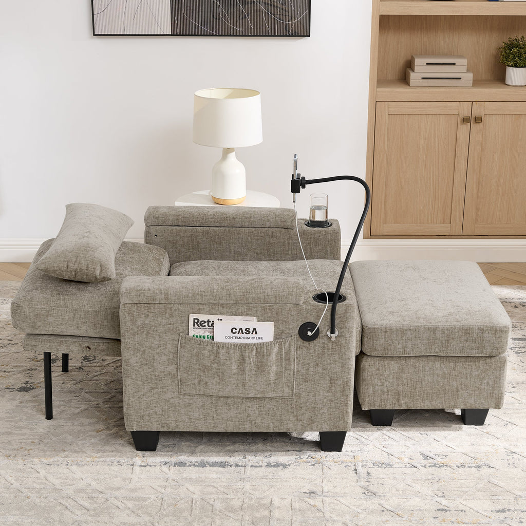 Single Sofa Recliner with Adjustable Backrest and USB Port - Brown