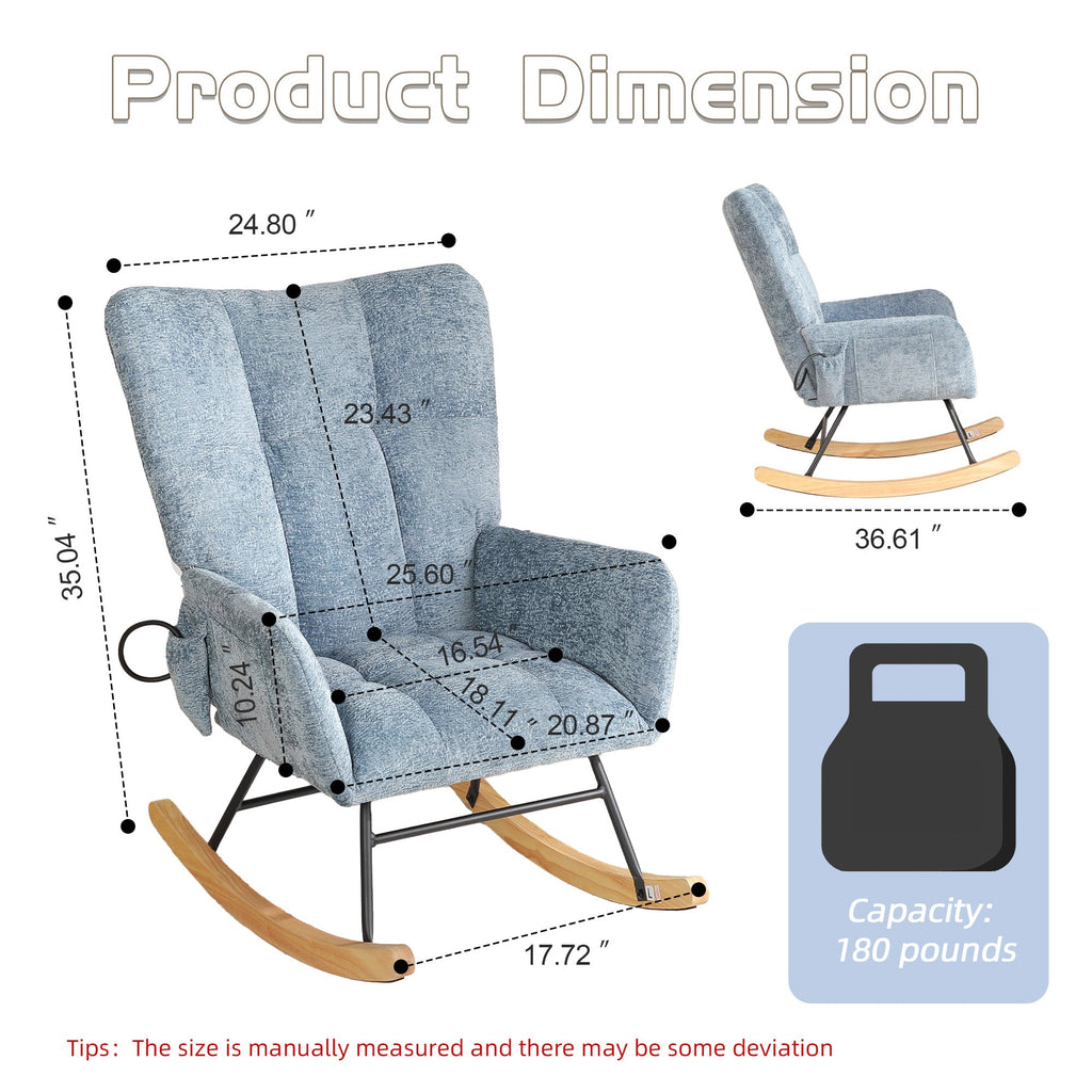 Modern Accent Rocking Chair with Solid Wood Legs - Chenille