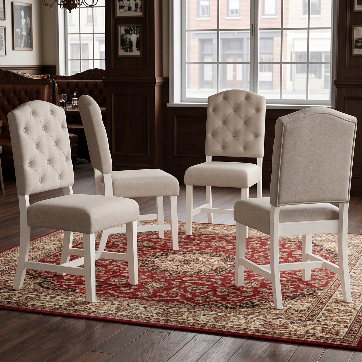 Retro Upholstered Dining Chair Set with Solid Wood Legs - Set of 4