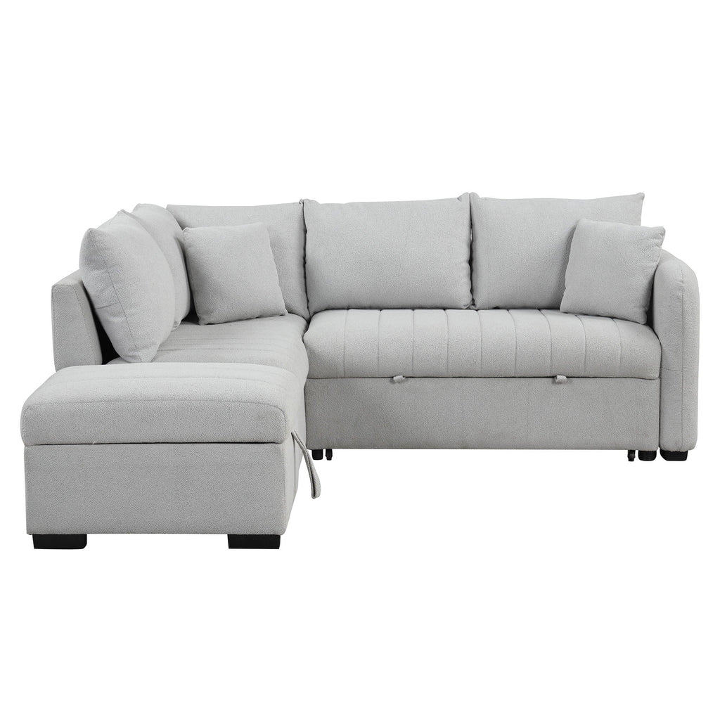 L-Shaped Sleeper Sectional with Pull-Out Bed and Storage Ottoman - Gray or Beige