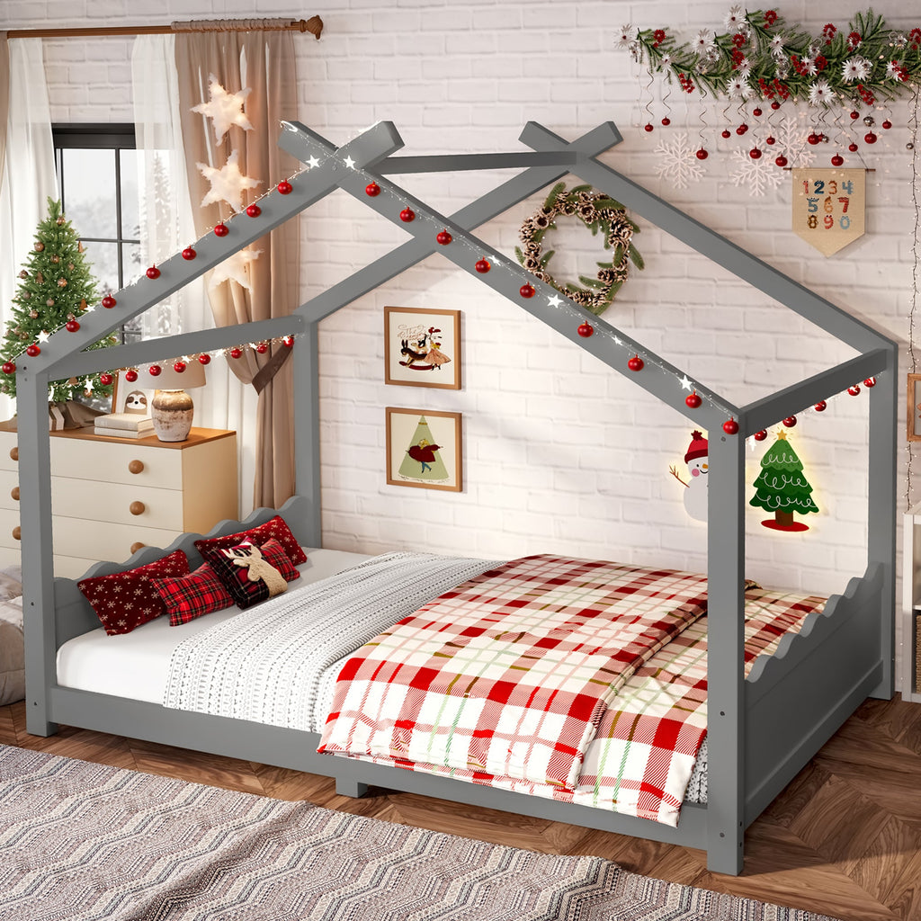 Full House Floor Bed with Support Slats - Gray