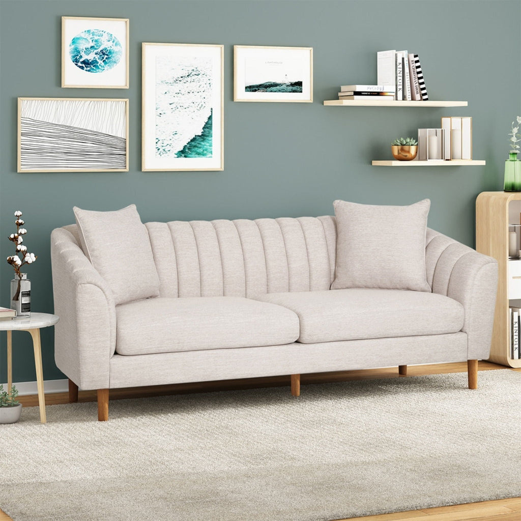Contemporary 3 Seater Sofa with Button Tufted Accents - Dark Green or Beige