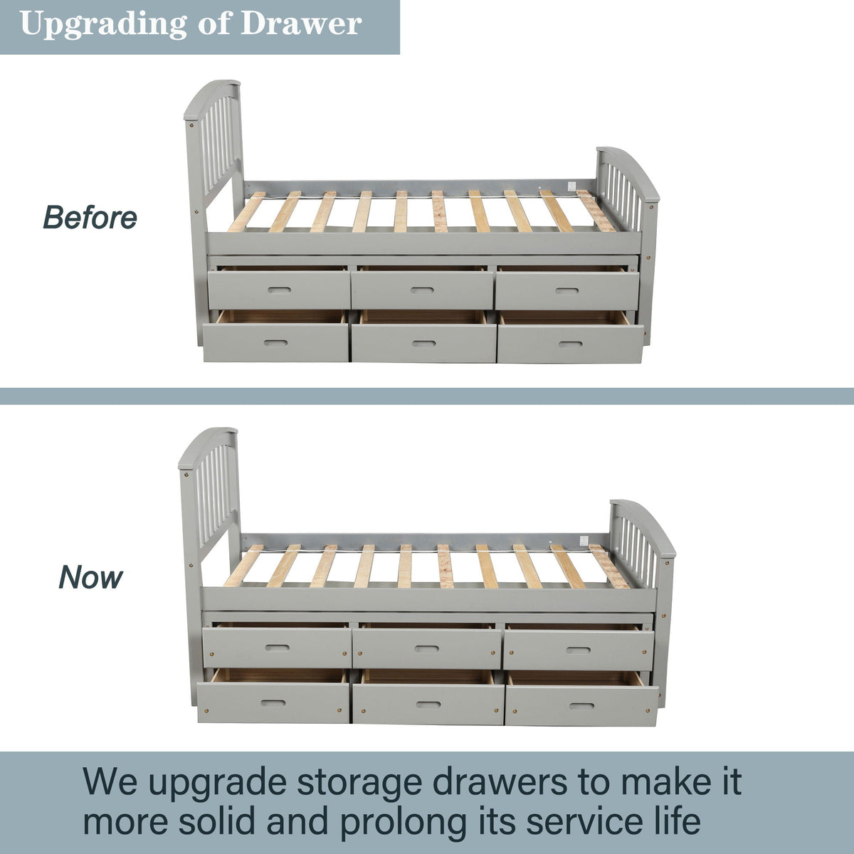 Solid Wood Twin Storage Bed with 6 Drawers - Multiple Colors