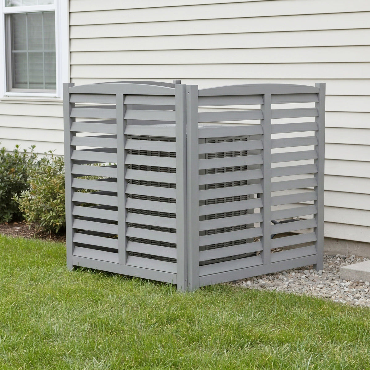 3 Panel Outdoor Wooden Air Conditioner Fence with Privacy Screen - Light Brown or Dark Gray