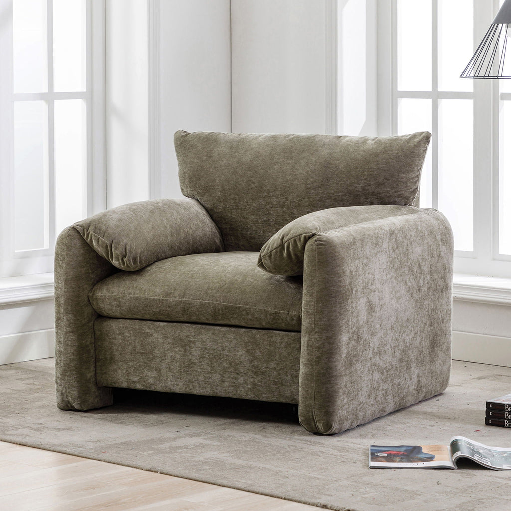 Oversized Accent Single Sofa Lounge Chair with Stain-Resistant Chenille - Matcha Green