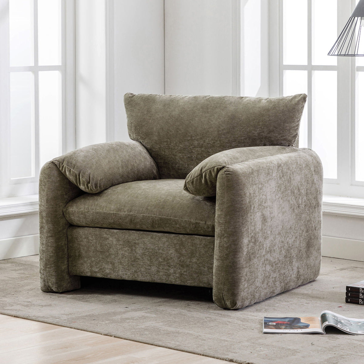 Oversized Accent Single Sofa Lounge Chair with Stain-Resistant Chenille - Matcha Green