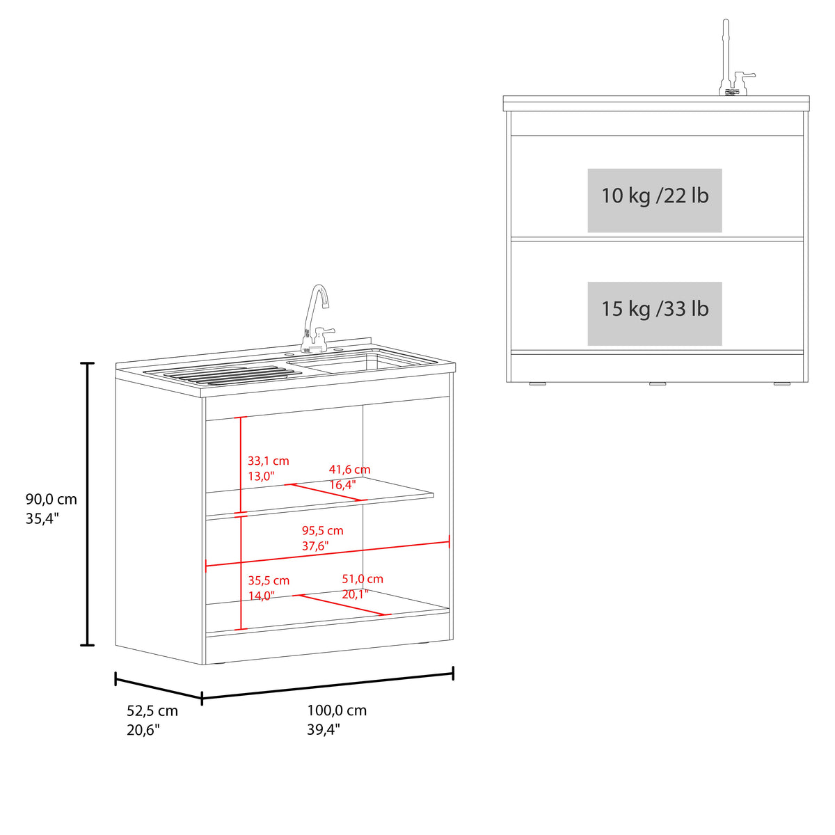 Salento Freestanding Sink with Double Door Cabinet - Engineered Wood