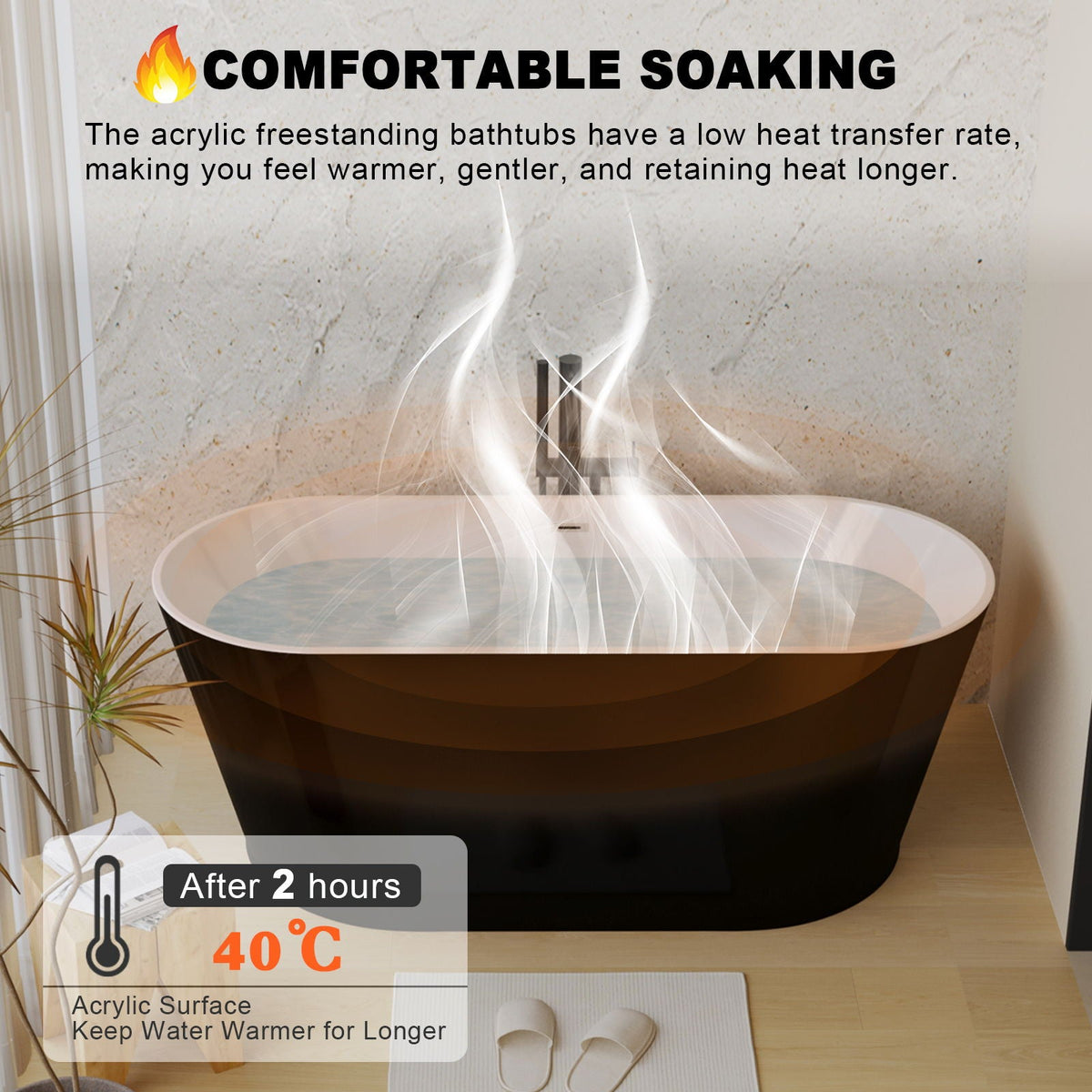 Glossy Freestanding Bathtub with Toe Tap Drain - Multiple Sizes, White or Black
