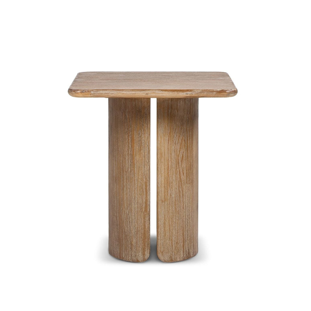 Antique Brown Square Pedestal Side Table with Sculptural Pedestal Base