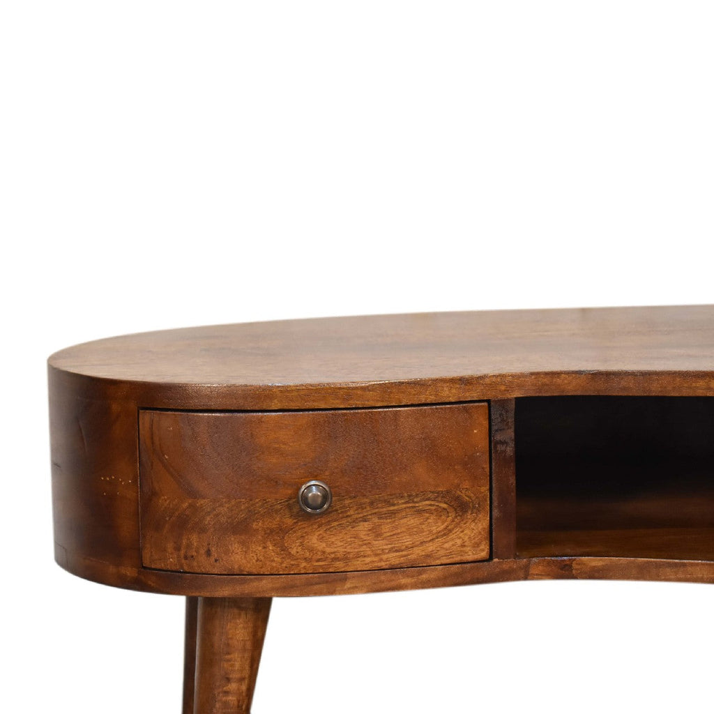 Solid Wood Mini Chestnut Wave Coffee Table with Drawer - Chestnut Finish