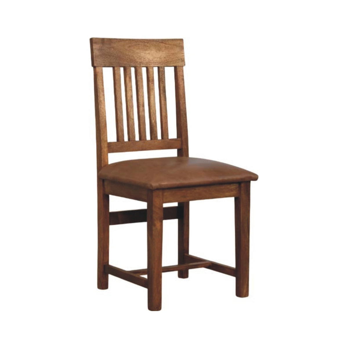 Solid Wood Leather Slatted Dining Chair with Slatted Back – Brown