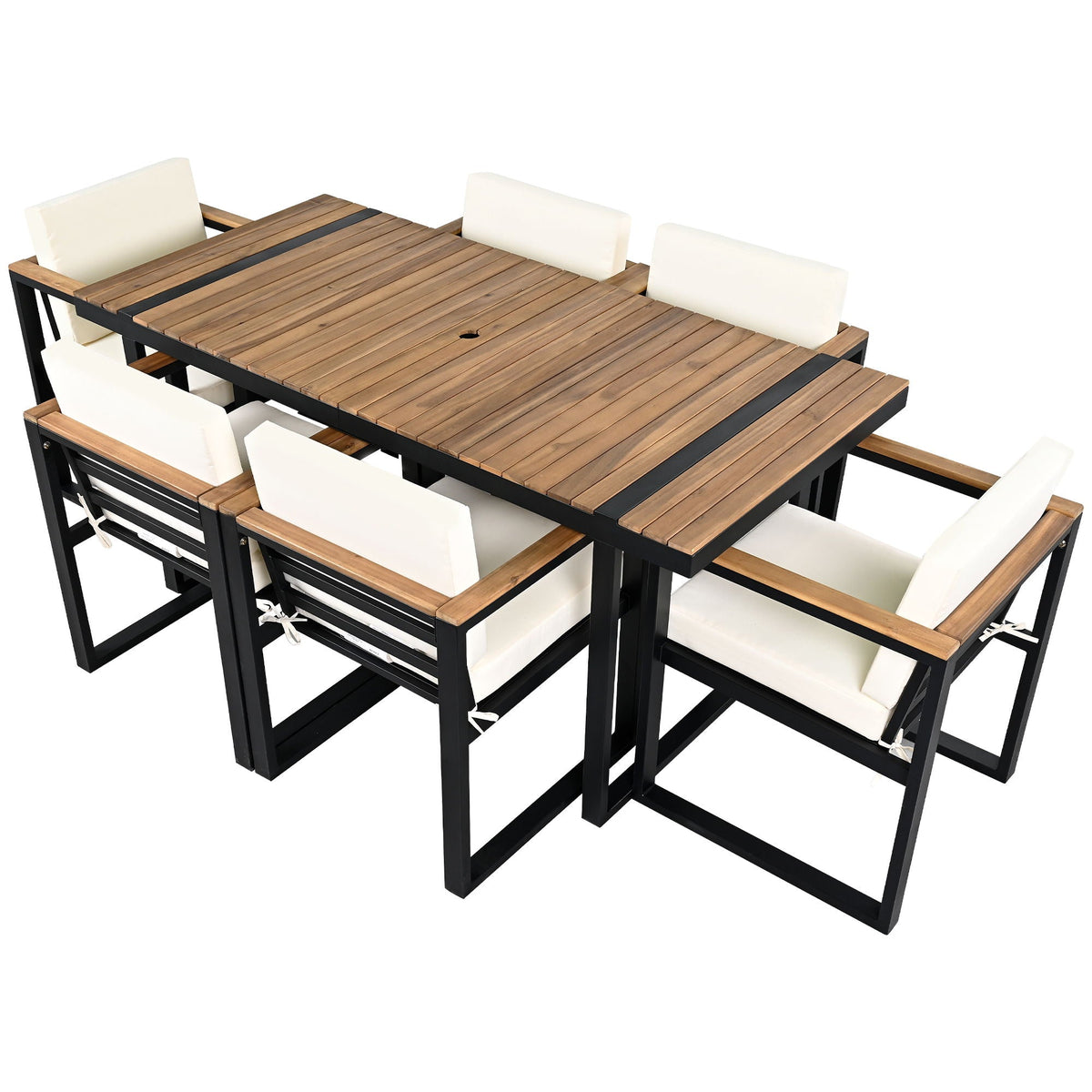 7 Piece Outdoor Dining Set with Removable Cushions - Gray or Beige