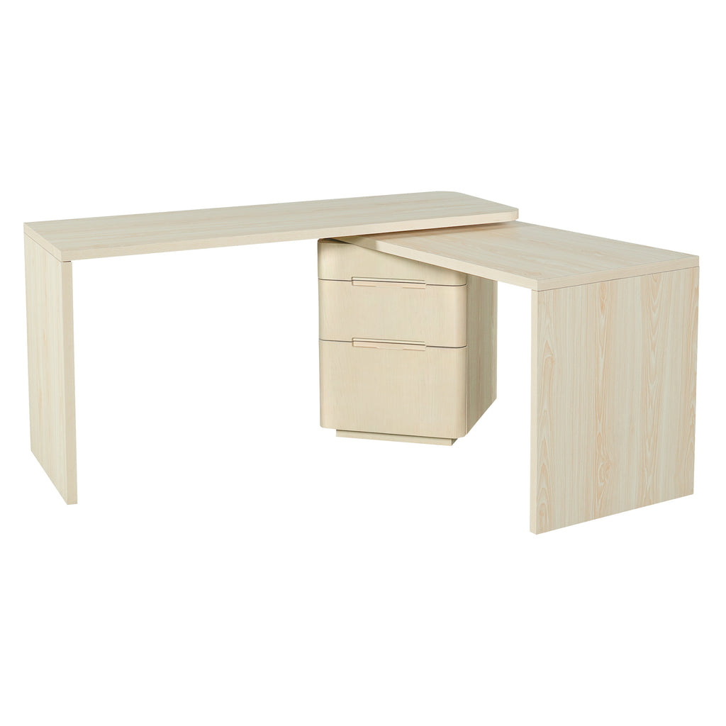 90" Modern L Shaped Desk with Rotating Design - Natural Wood or Walnut