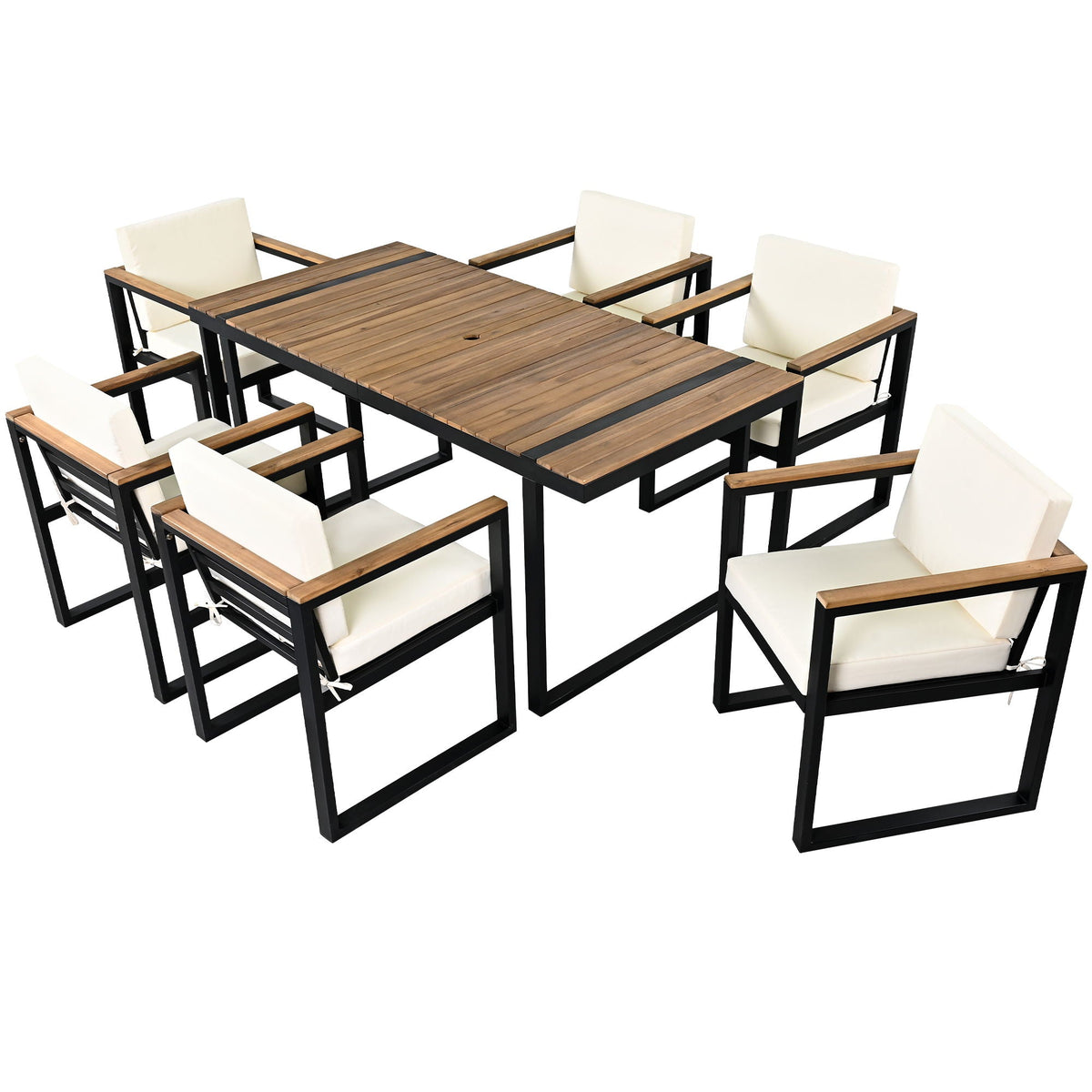 7 Piece Outdoor Dining Set with Removable Cushions - Gray or Beige