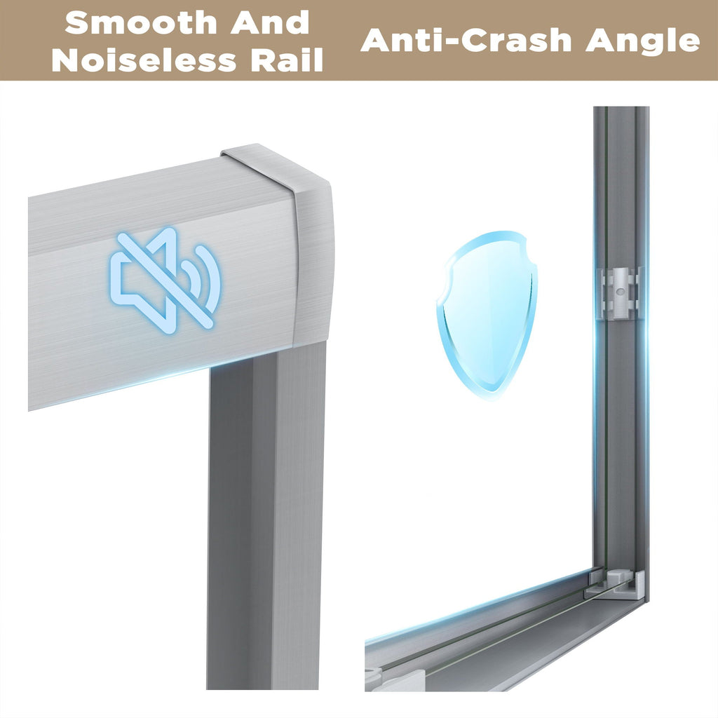 Double Sliding Shower Door with Explosion Proof Film - Black, Gray, or Dark Gray