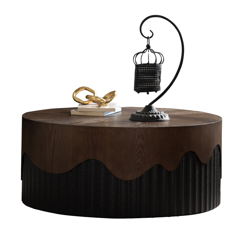 Handcrafted Round Coffee Table with Sturdy Design - Walnut