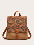 Vintage Bark Print Flap Backpack