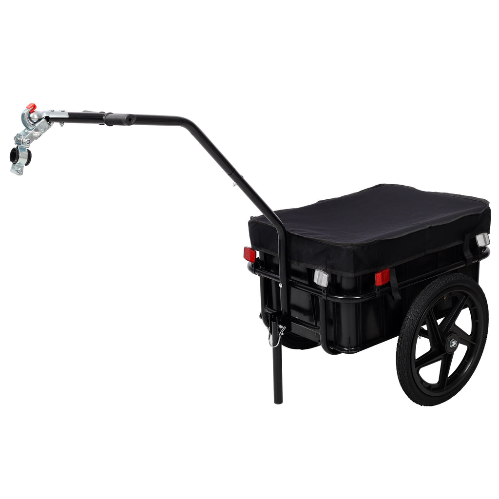 Bike Cargo Trailer with Support Bar and Waterproof Cover - Black