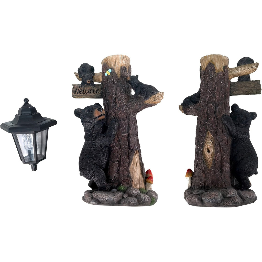Black Bear Statue Welcome Sign with Solar Light - Black