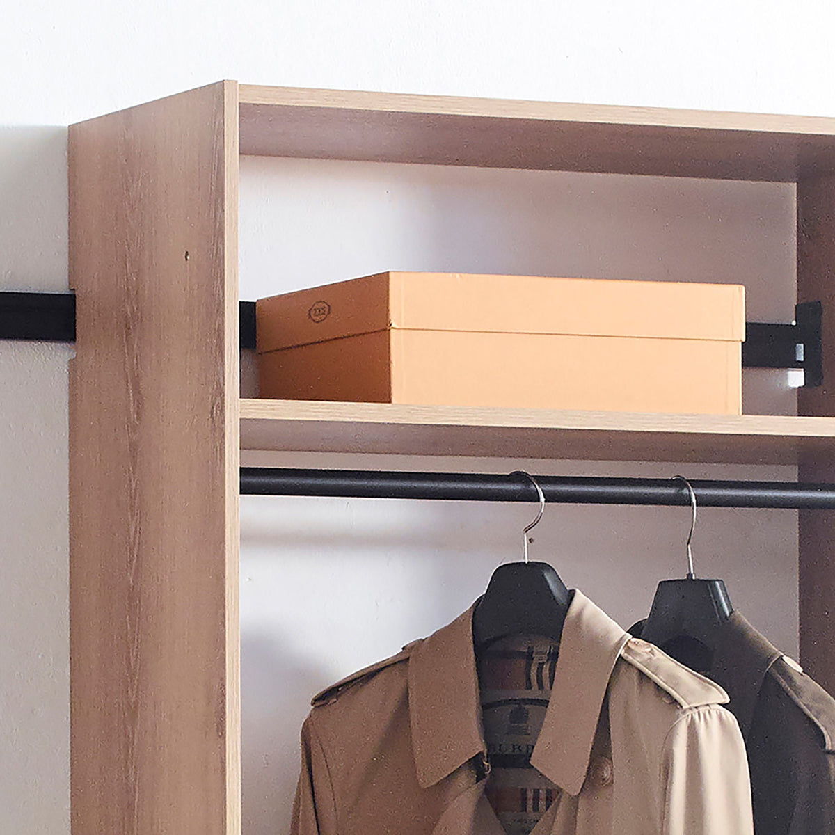 Wall Mounted Wood Closet System with Modular Units – White or Light Brown