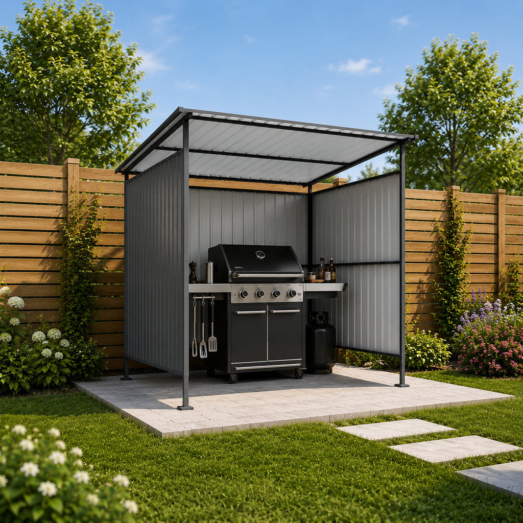 Metal Outdoor Pergola with Hardtop Roof - Weather-Resistant Dark Gray