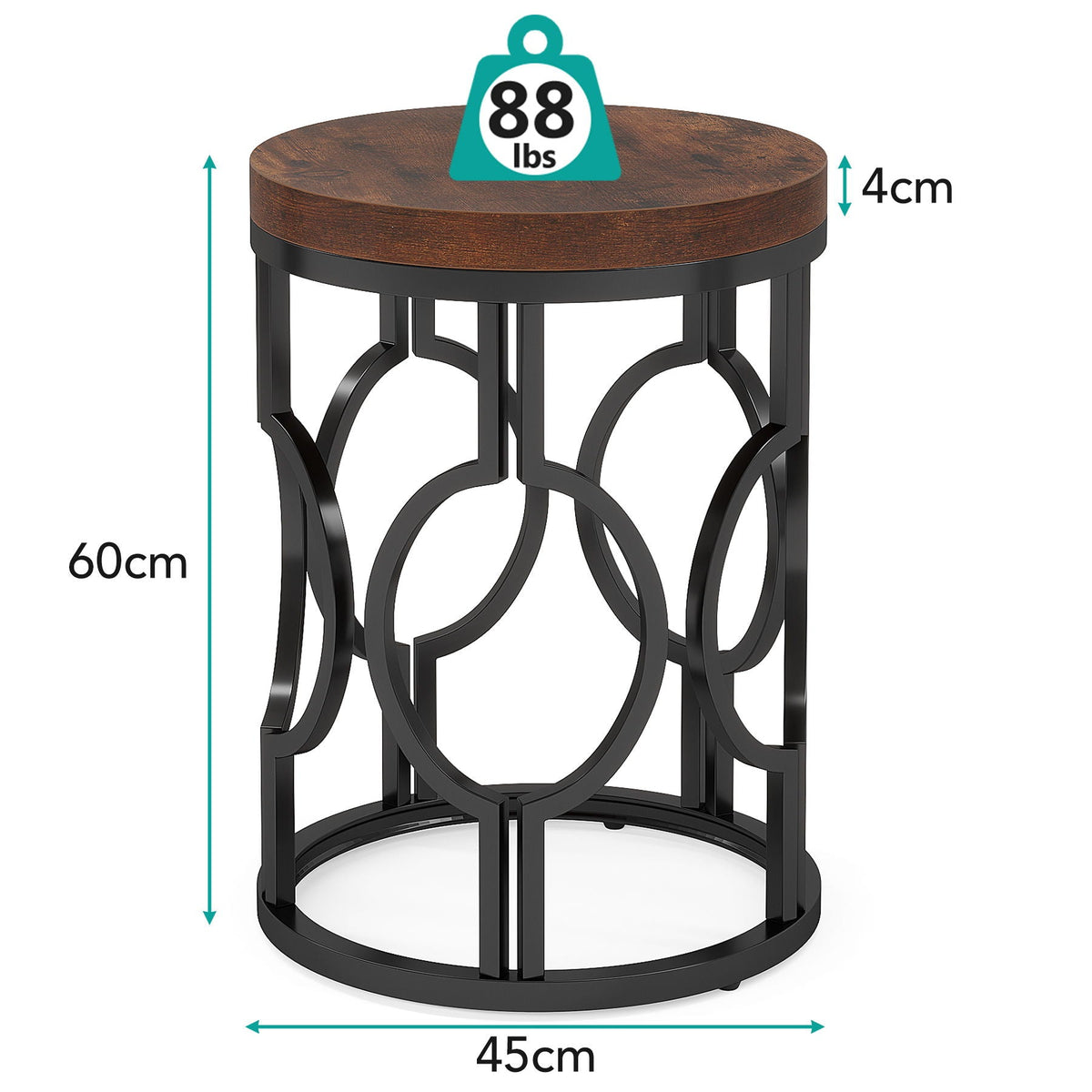 Round End Table Nightstand with Metal Frame - Brown / Black