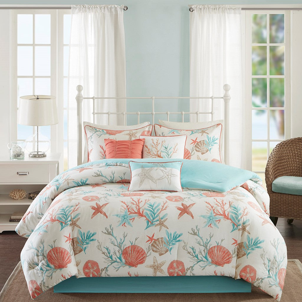 Cotton Sateen Comforter Set with Decorative Pillows - Coral