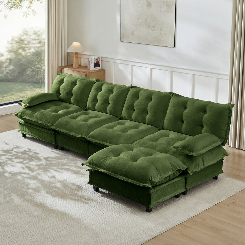 138" L Shaped Modular Sectional Sofa with Ottoman - Chenille