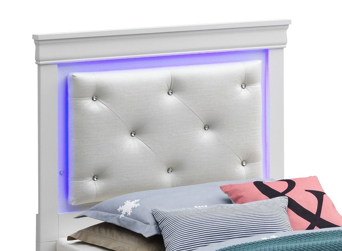LED Upholstered Bed with Jewel Tufted Headboard - Multiple Colors