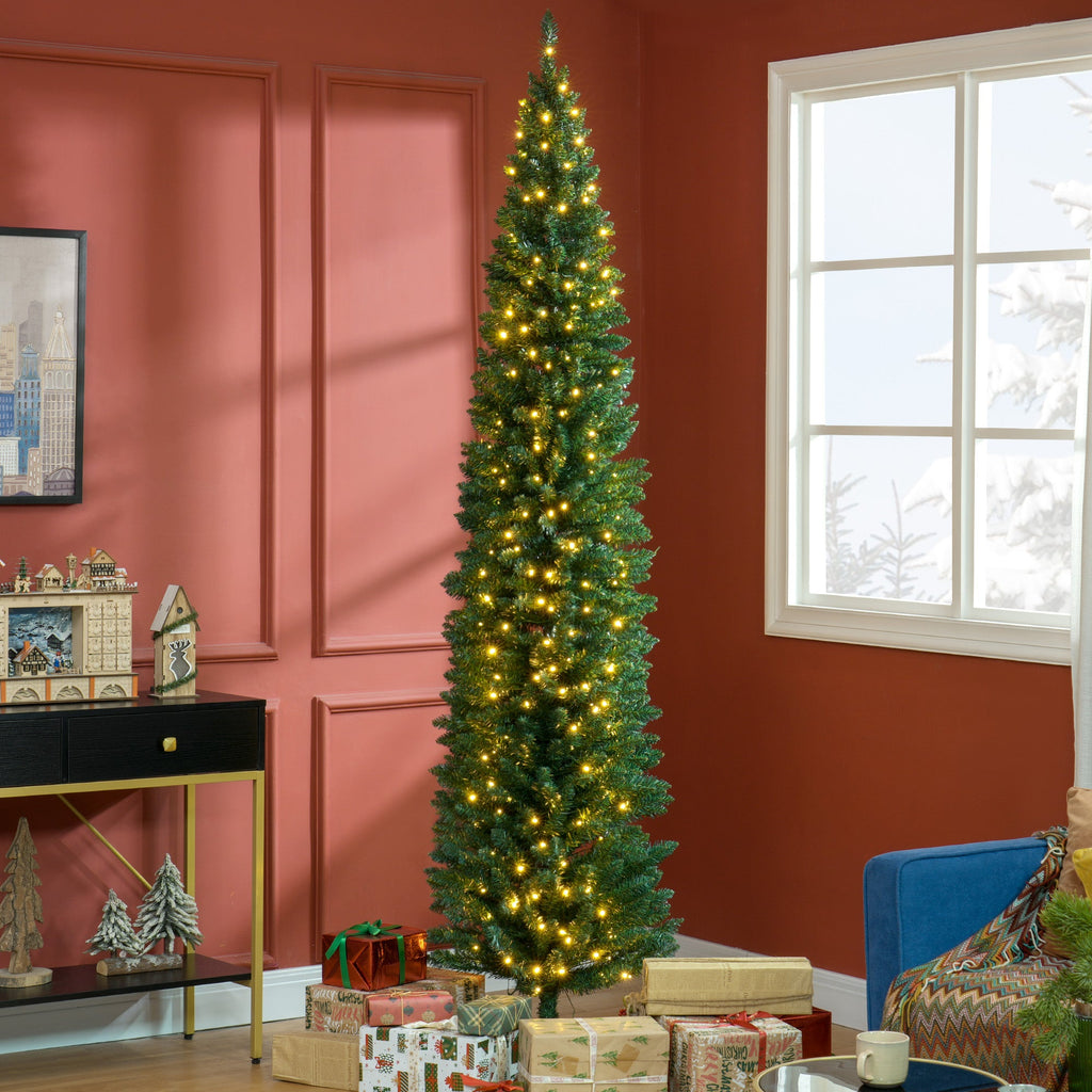 8' Slim Noble Fir Artificial Christmas Tree with Warm LED Lights - Green