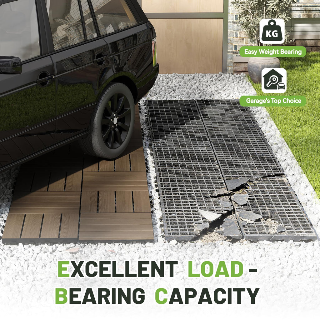 HDPE Interlocking Deck Tiles with All-Weather Durability - Dark Brown or Dark Grey